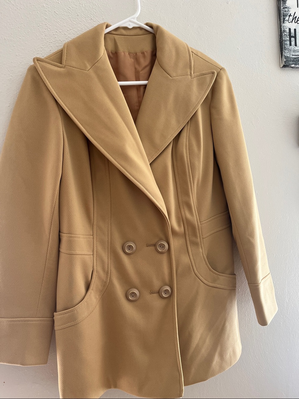 1960’s Mary Jane Classic Women's Tan Double-Breasted Coat - Picture 1 of 9